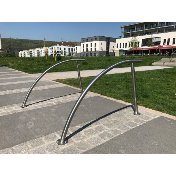 Stainless steel bicycle lean-on hoop |  48 mm | to be fixed by plugswith base plate  120 mmpitch circle  94 mm3 holes  14 mm